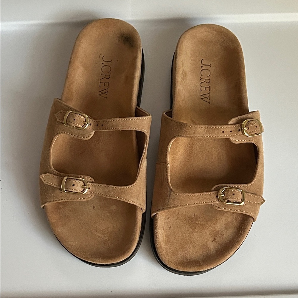 J. Crew Camel Double Buckle Slides